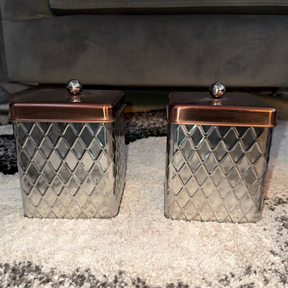 Set canisters jars 2 set brown silver Elegant Silver and Copper Accent Jars